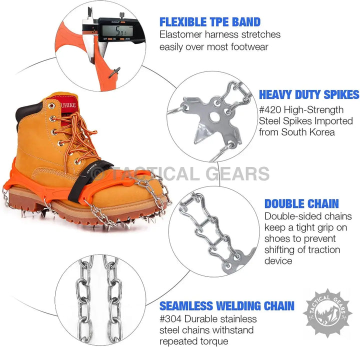 Snow Grips Crampons Ice Traction Cleats with spikes chains and elastic band for icy surfaces