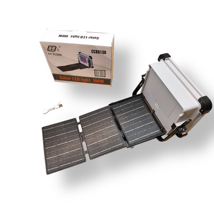 Foldable Solar 100W Flood Light with separate solar panel for efficient outdoor lighting