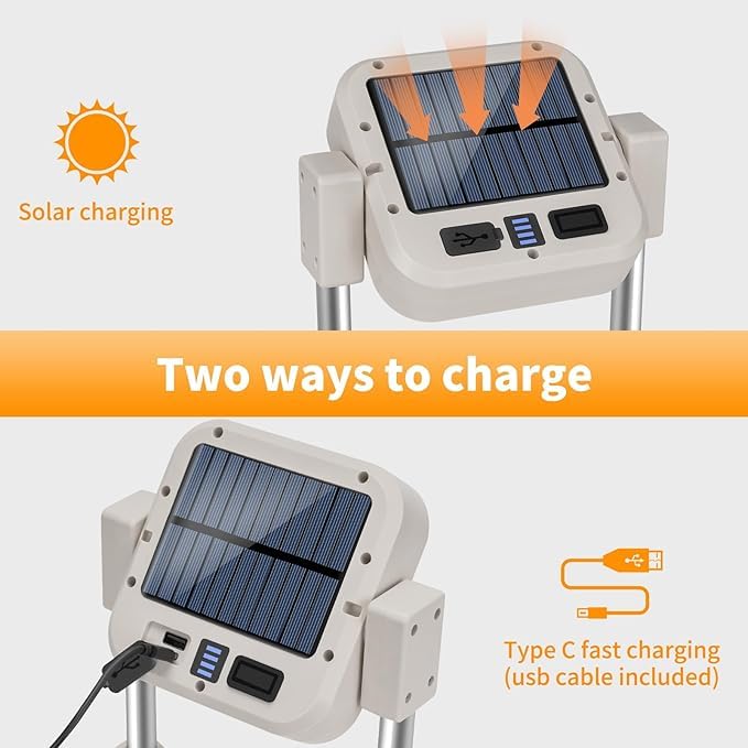 Solar COB Multifunctional Work Light with USB-C charging and solar power for versatile use