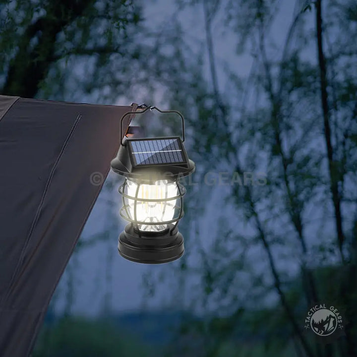 Black Solar Induction Portable Camping Lantern with Bright Light and Light Sensor for Camping