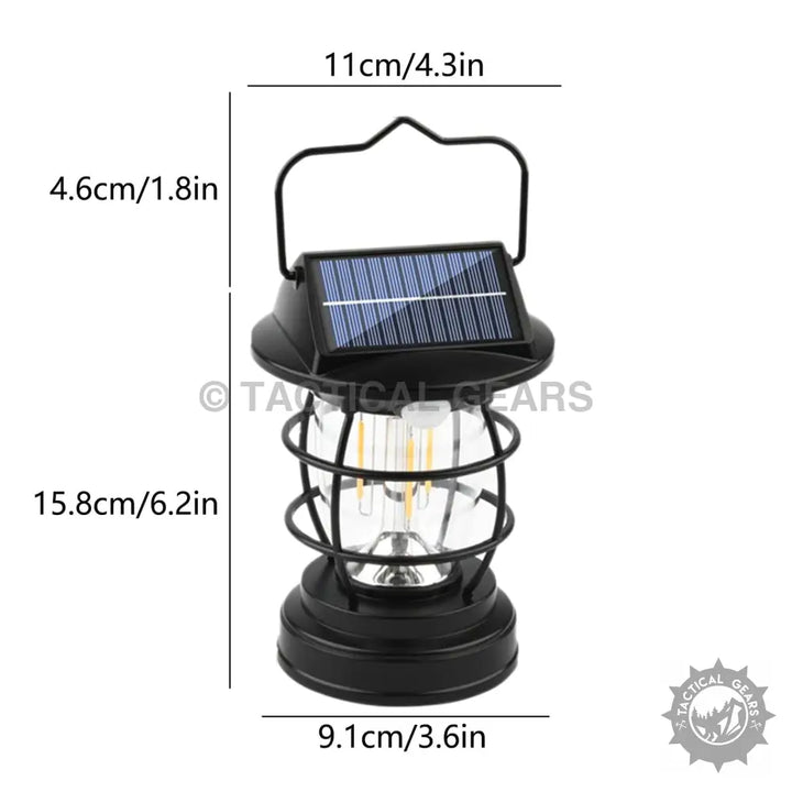 Black vintage-style Solar Induction Portable Camping Lantern with light sensor and handle