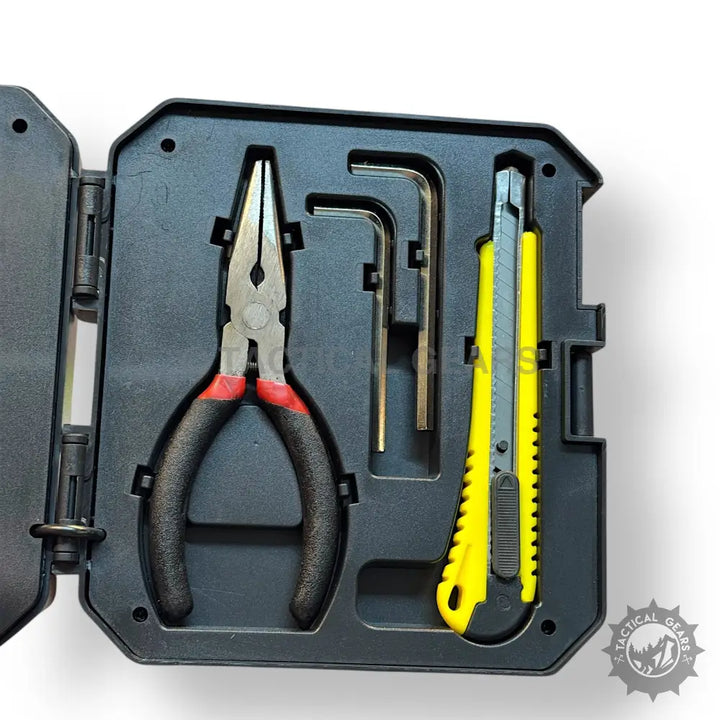 Compact black toolkit with pliers hex keys and utility knife for Solar Portable Lamp setup