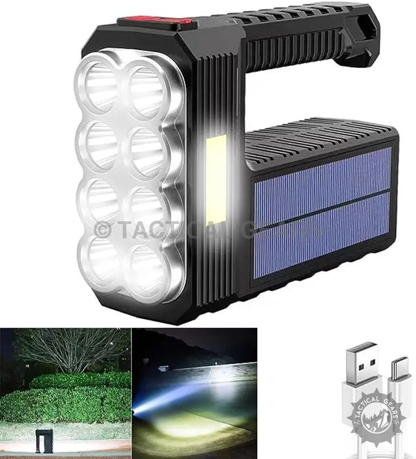 Solar Rechargeable COB Flashlight for Camping with LED, COB Light, handle, solar panels