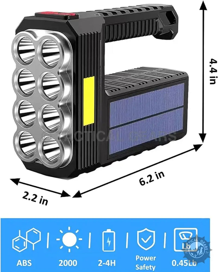 Black Solar Rechargeable COB Flashlight for Camping with Handle and Side Light