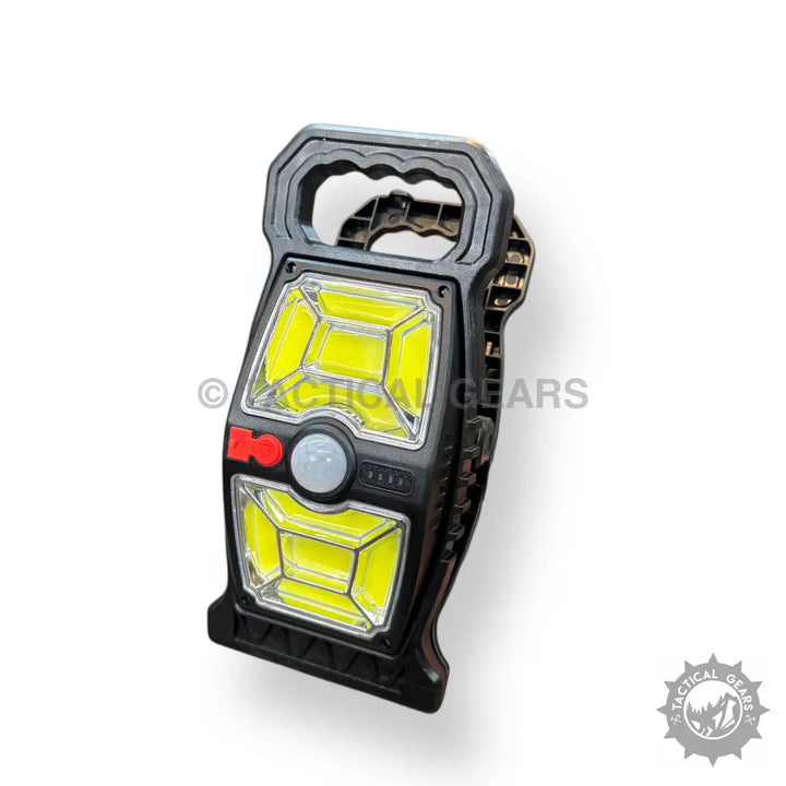 Solar Sensor Clip Work Light with COB LED panels, red power button, and grey sensor