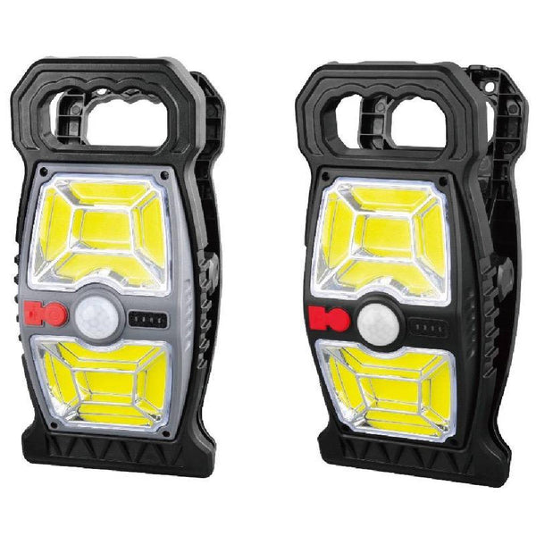 Solar sensor clip work lights with handles and motion sensors for outdoor illumination