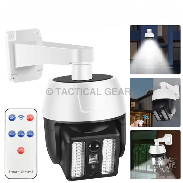 White and black Solar Sensor Monitoring Lamp with remote control for outdoor security lighting
