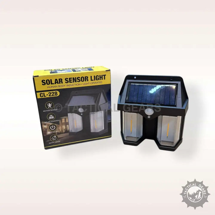 Black Solar Sensor Motion Sensor Wall Lamp CL-228 with two illuminating panels