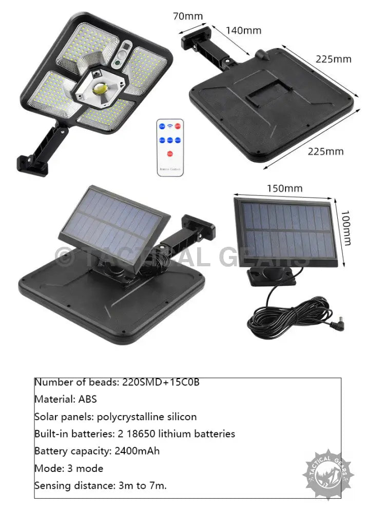 Solar Street Light with Motion Sensor featuring solar panel and remote control for outdoor lighting