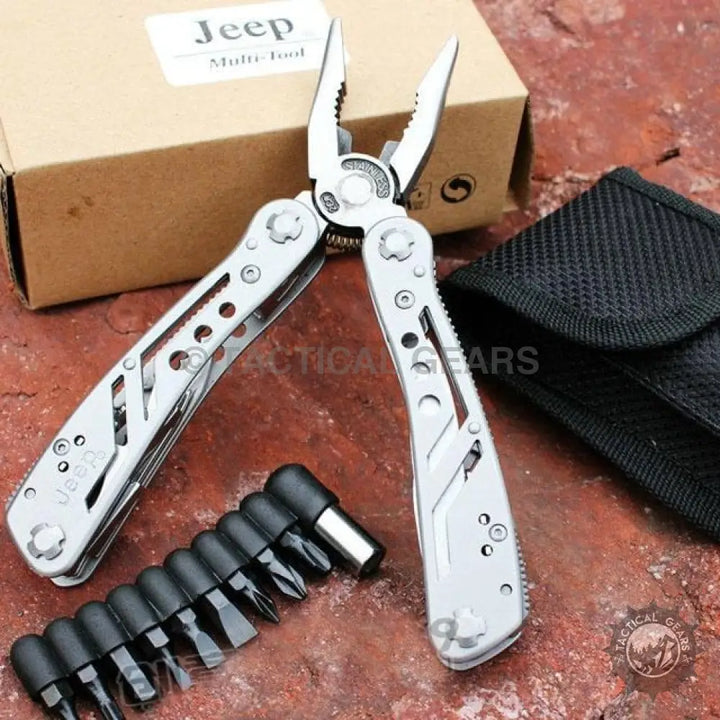 JEEP 24-in-1 stainless steel multi-tool pliers with screwdriver bits