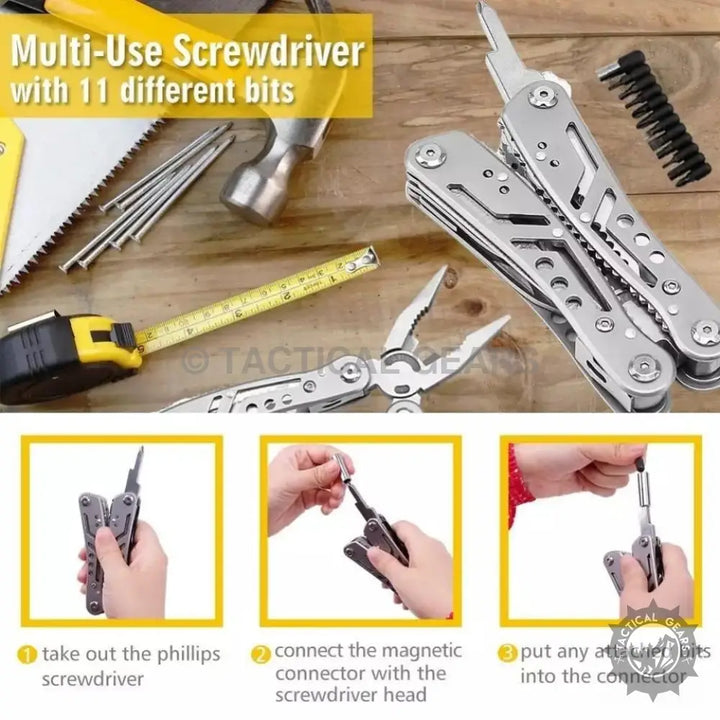 JEEP 24-in-1 multi-tool pliers with 11 stainless steel screwdriver bits