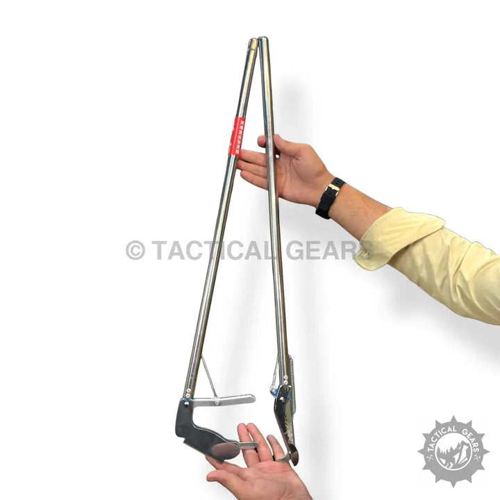 Stainless steel snake catcher tong with long handles and locking mechanism for safe animal handling