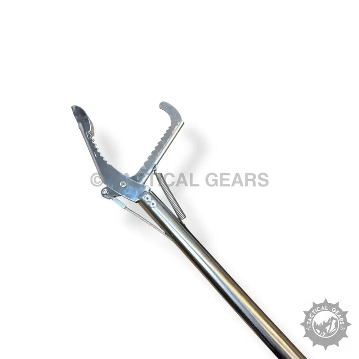 Stainless steel snake catcher tong with serrated jaws and long handle for safe snake handling
