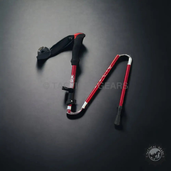 Red and black handle folding trekking poles with straight handle folding design