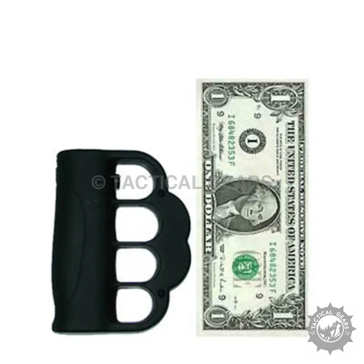 Black four-finger stun knuckle duster shown in the Stun Knuckle T-008 product image