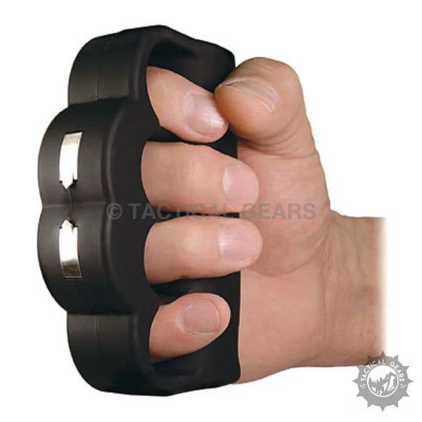 Stun Knuckle T-008 black knuckle duster with silver inserts on each finger hole