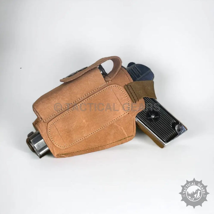 Brown leather gun holster for 9mm pistol, Suede Left Hand Holster for concealed carry