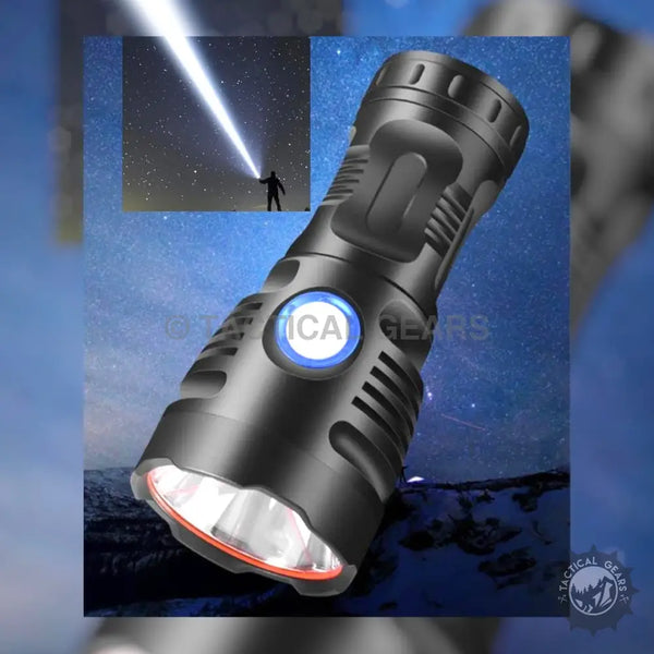 Super Strong Hand Flashlight with powerful black tactical design and bright beam