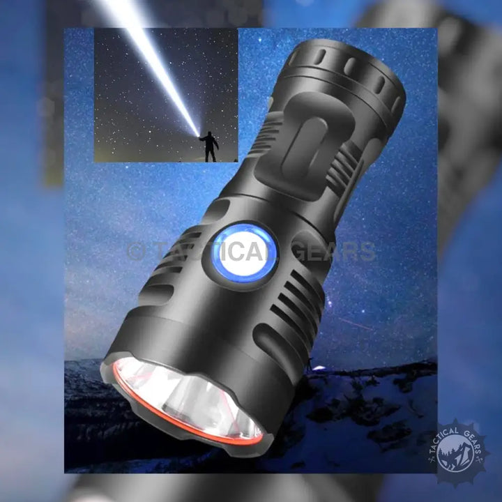 Super Strong Hand Flashlight with powerful black tactical design and bright beam