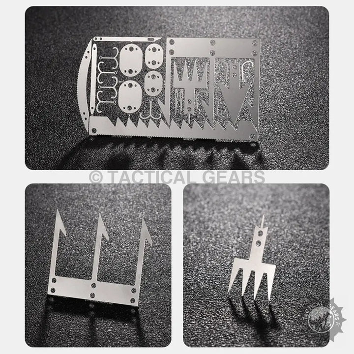Stainless steel 22-In-2 Survival Card with fish hooks sewing needles and tools