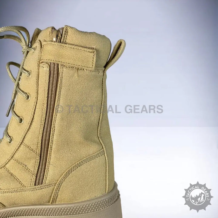 Tan SWAT Military Combat Hiking Boots with side zipper and laces for durable outdoor wear