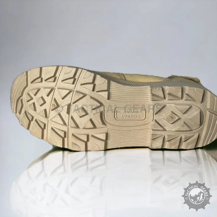 Bottom view of tan SWAT Military Combat Hiking Boots with rugged textured sole
