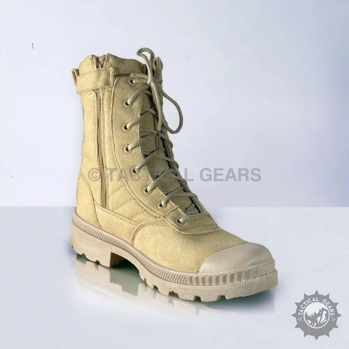 Tan SWAT Military Combat Hiking Boots with lace-up design, side zipper, and lug sole