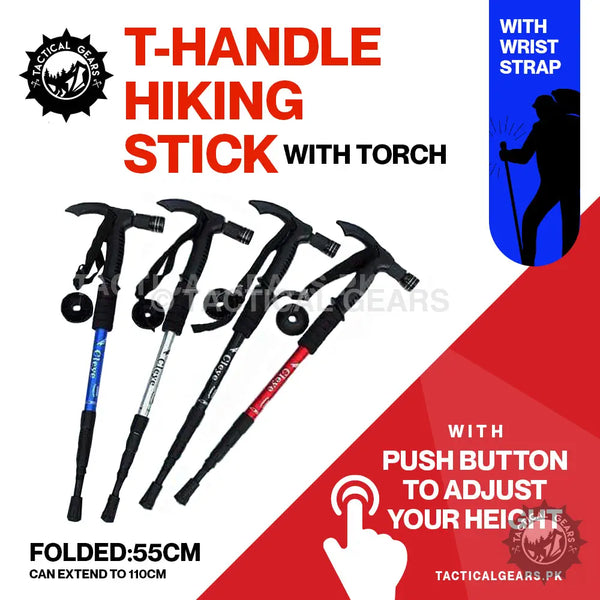 T handle Hiking Stick with Torch Camping & Hiking