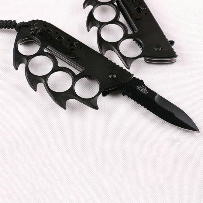 TACFORCE Serrated Folding Force Knife with Black Steel Knuckles