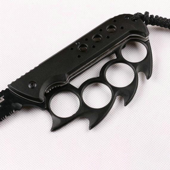 TACFORCE Serrated Folding Force Knife with Black Knuckle-Duster