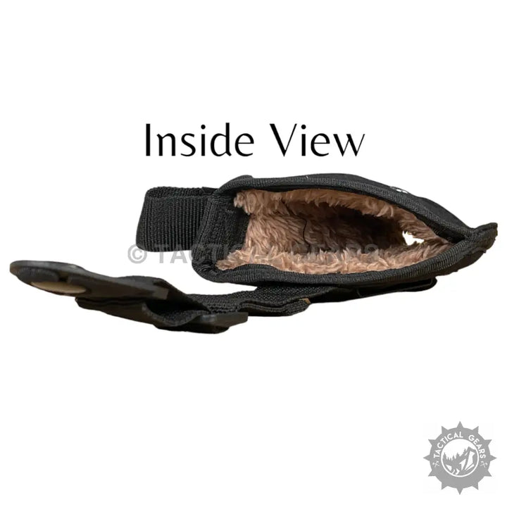 Black fabric 9mm belt holster with built-in mag pouch and soft faux fur lining
