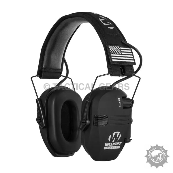 Black Tactical Acoustic Noise Cancelling Earmuffs with American Flag Patch for hearing protection