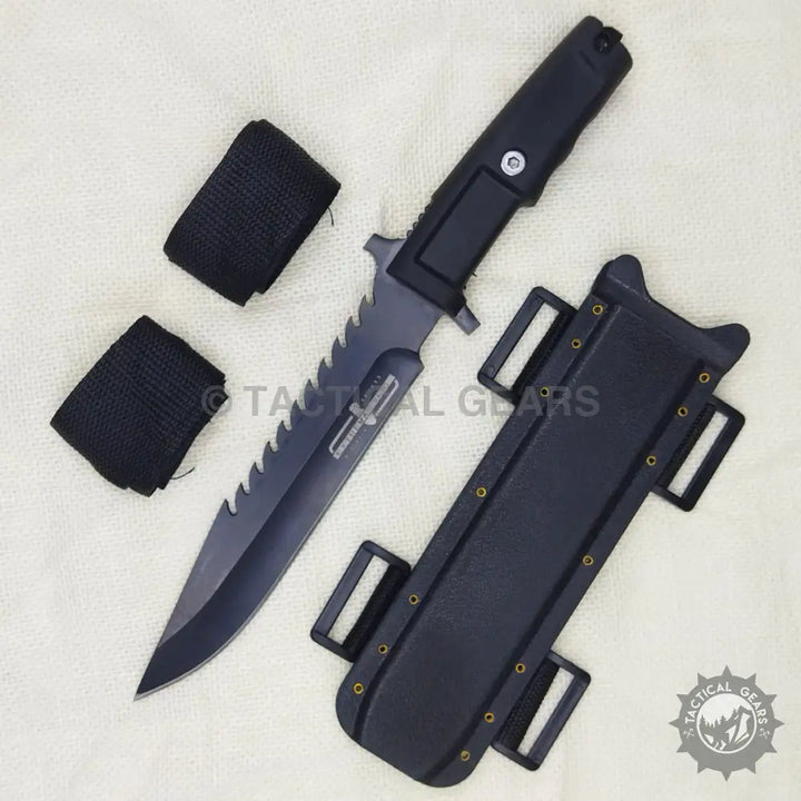 Extrema Ratio Tactical Black Fixed Blade Knife with serrated blade for razor sharp cutting