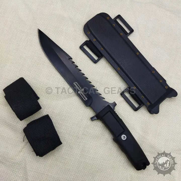Extrema Ratio Tactical Black Fixed Blade Knife with serrated spine for razor sharp cutting