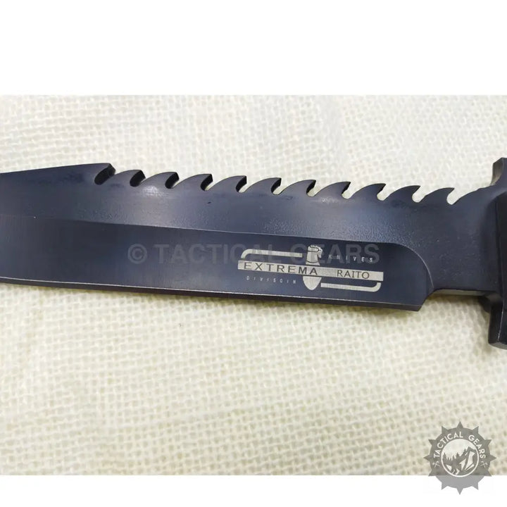 Extrema Ratio Tactical Black Fixed Blade Knife with serrated spine for razor sharp cutting