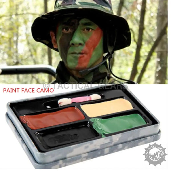 Camouflage face paint kit with applicators for tactical and outdoor use