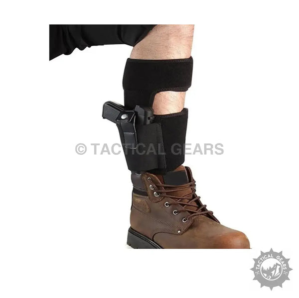 Tactical Concealed Foot Holster worn over a brown work boot for discreet carry