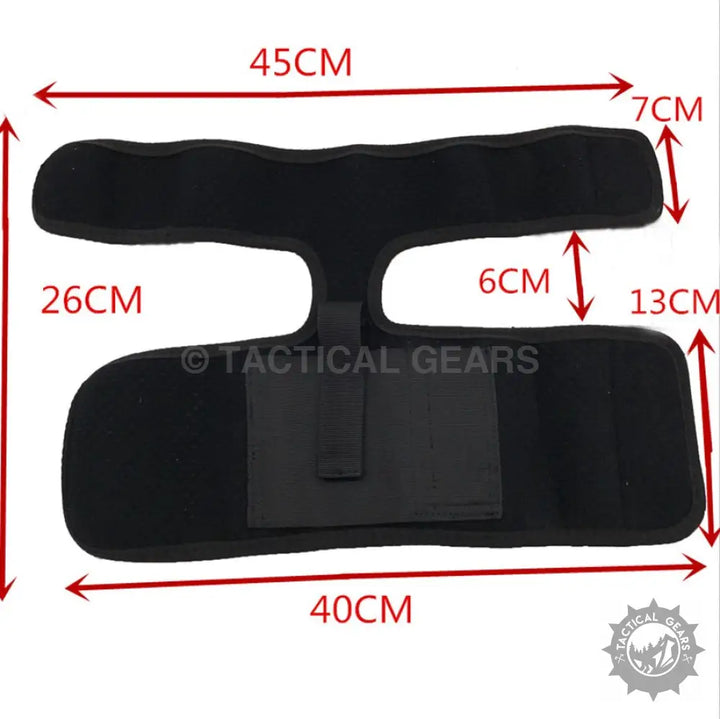 Black neoprene Tactical Concealed Foot Holster with dimension indicators for concealed foot carry