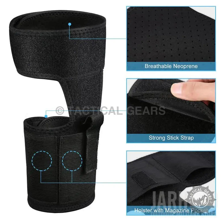 Black neoprene tactical concealed foot holster with magazine pouch for discreet carry