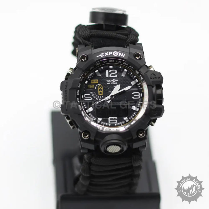 Black Tactical G3 outdoor survival paracord watch with multi-functional survival paracord strap