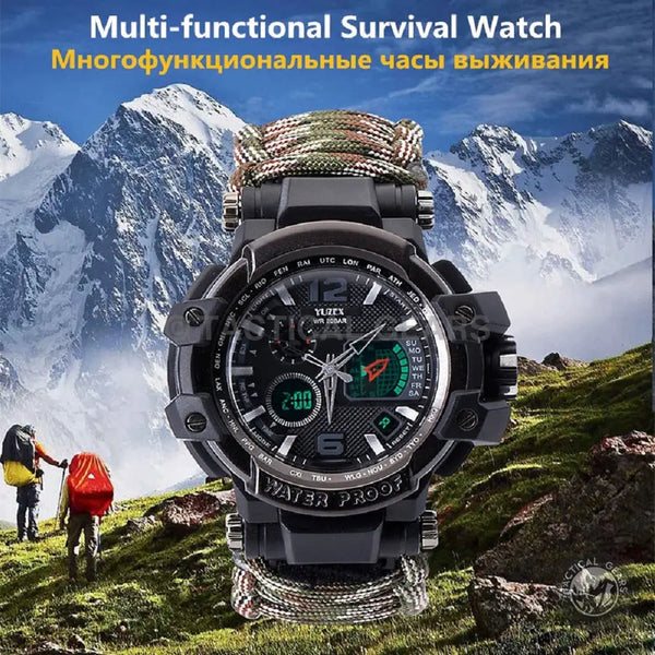 Black Tactical G3 Outdoor Paracord Watch featuring a survival paracord strap and multi-functional design