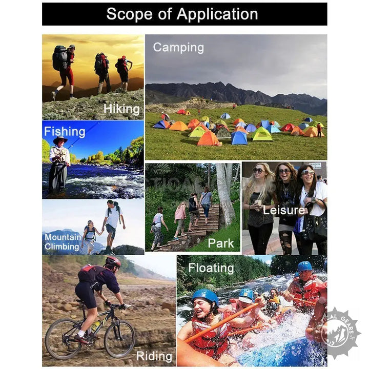 Visual guide to outdoor activities on Tactical G3 survival paracord watch with multi-functional survival paracord