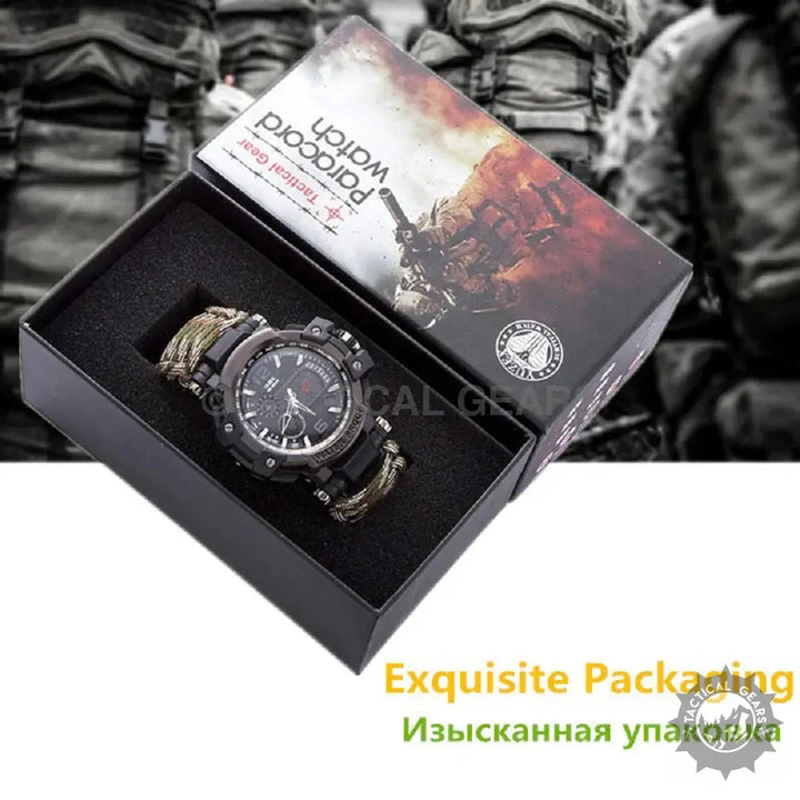 Black Tactical G3 Outdoor Paracord Watch with handmade braided bracelet in gift box