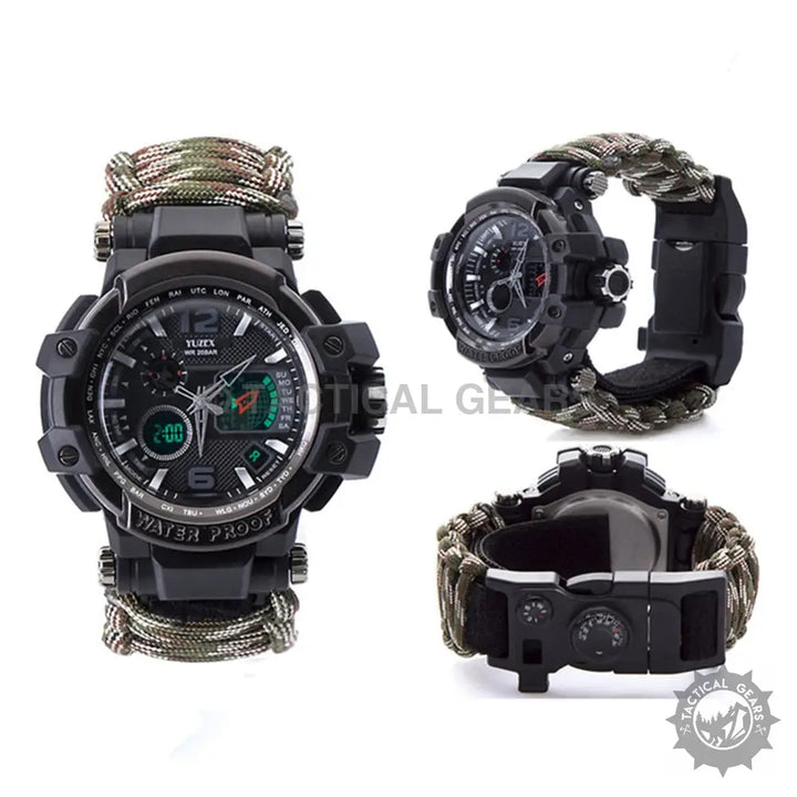 Black rugged Tactical G3 Outdoor Paracord Watch with survival paracord and handmade bracelet