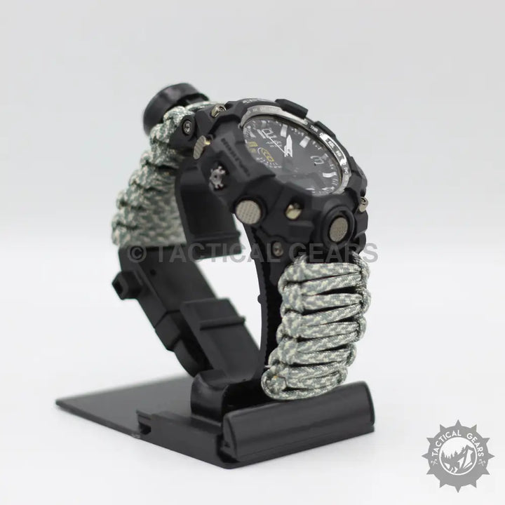 Black Tactical G3 Outdoor Paracord Watch with camouflage survival paracord and handmade braided bracelet