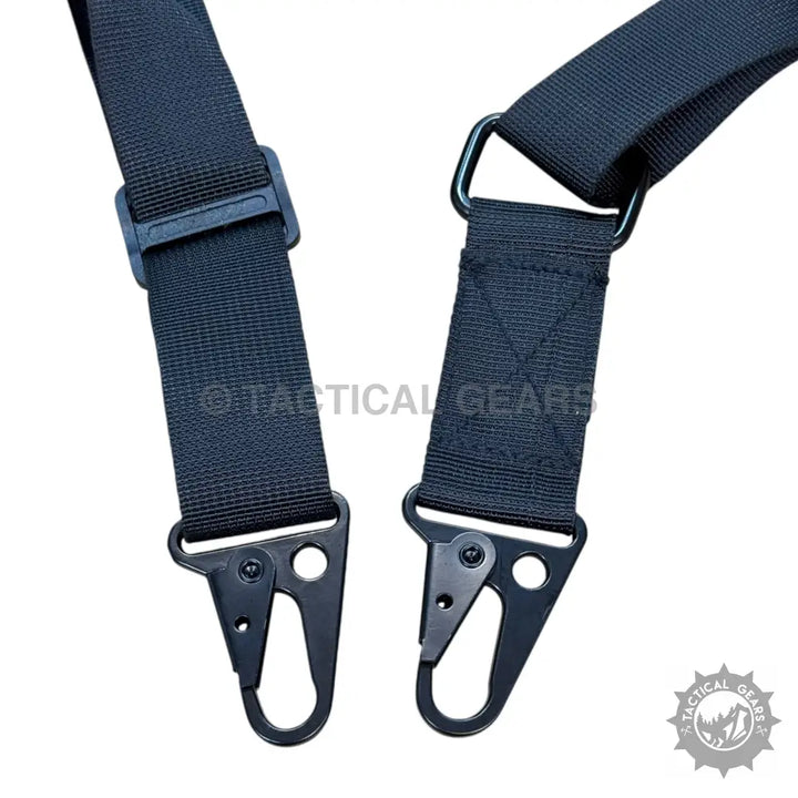 Black tactical sling with two snap hooks for heavy-duty 2-point tactical gear