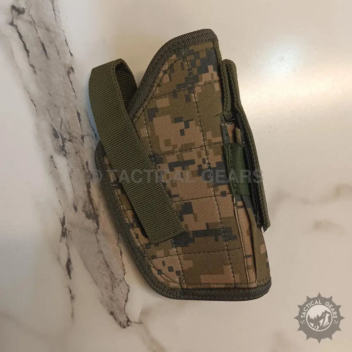 Digital camouflage tactical pistol holster with pouch for secure firearm storage