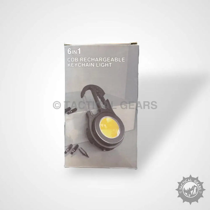 Tactical Keychain Flashlight with 6-in-1 COB rechargeable design, carabiner, and screwdriver bits