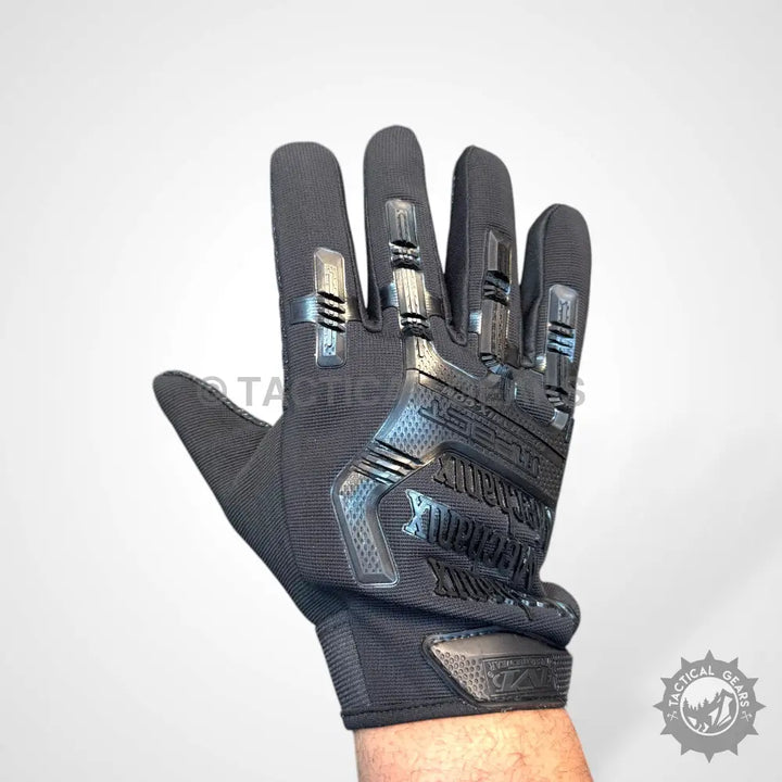 Black tactical Mechanix Gloves with reinforced knuckles and fingertips for durability
