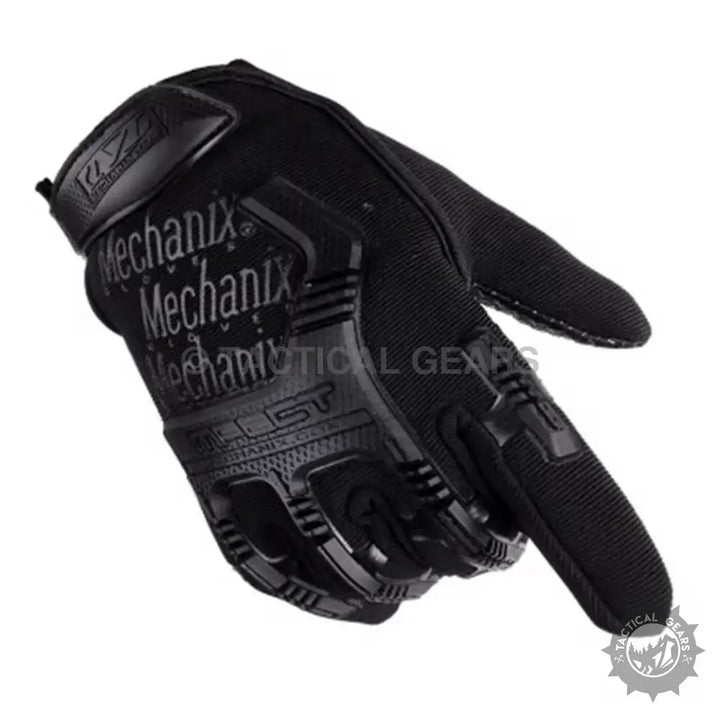 Black tactical Mechanix Gloves with reinforced knuckles and fingertips for durability